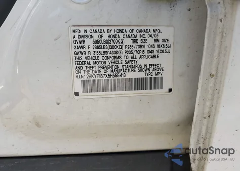 2005 Honda Pilot Ex-L z USA, uszkodzony, nr VIN 2HKYF187X5H555413